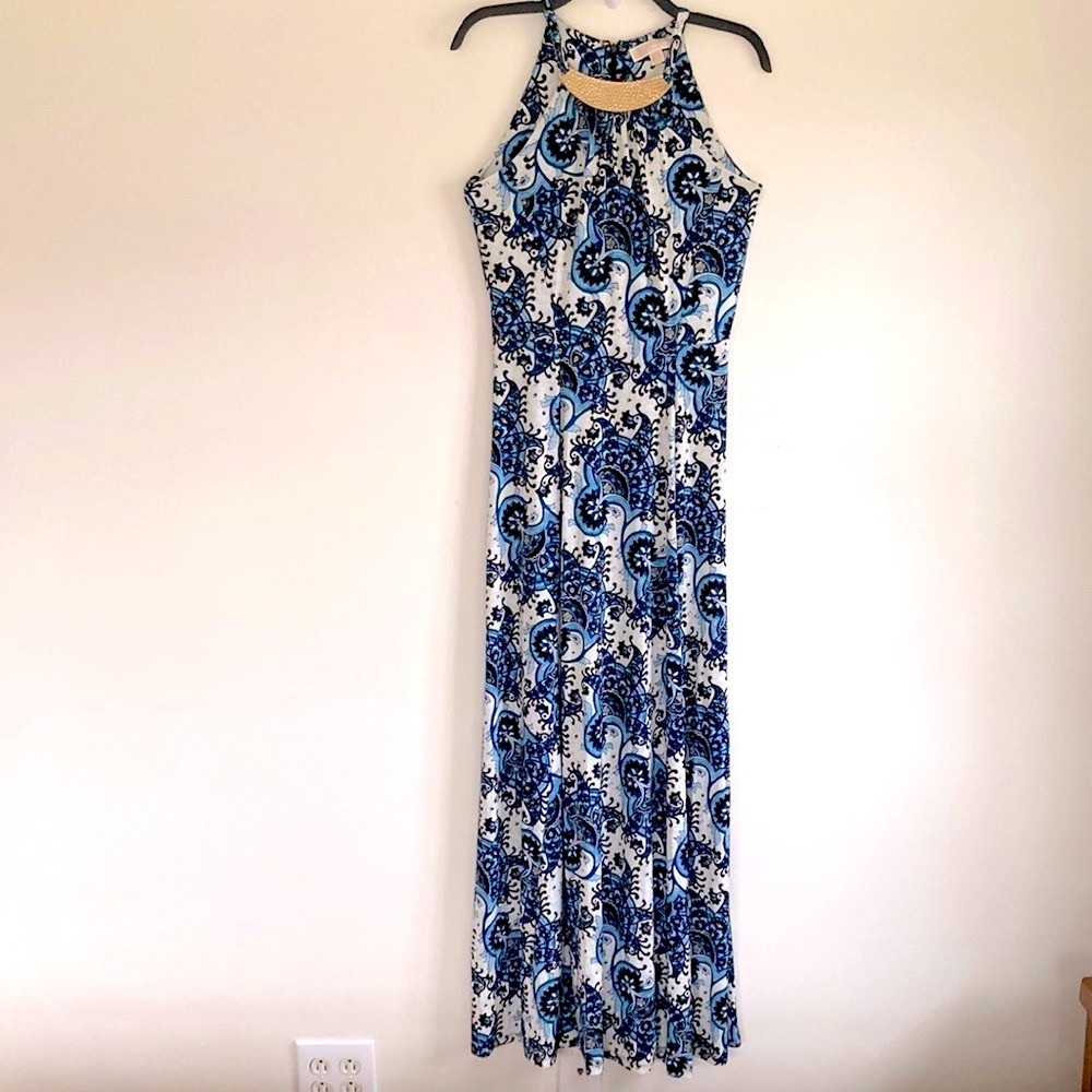 Michael Kors halter top, sleeveless maxi dress paisley stretch, size S
